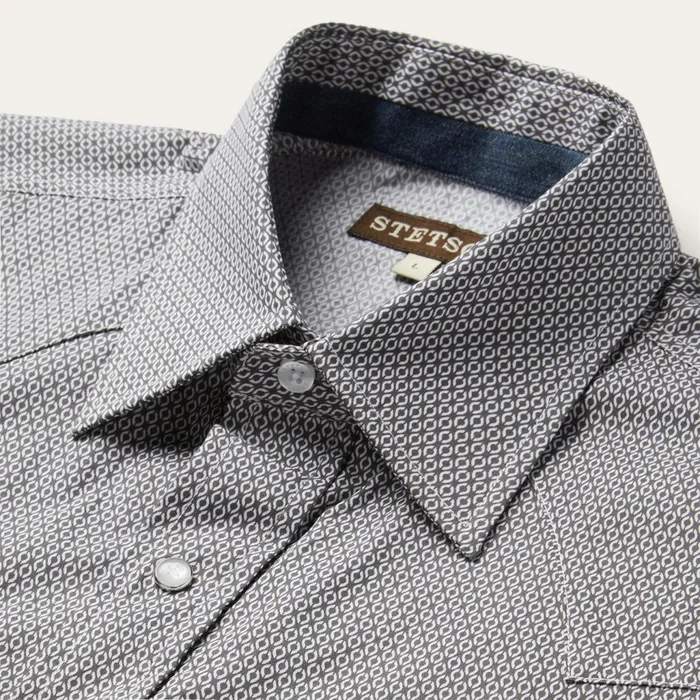 Stetson Western Shirts Men Grey Geo Print Western Shirt Grey