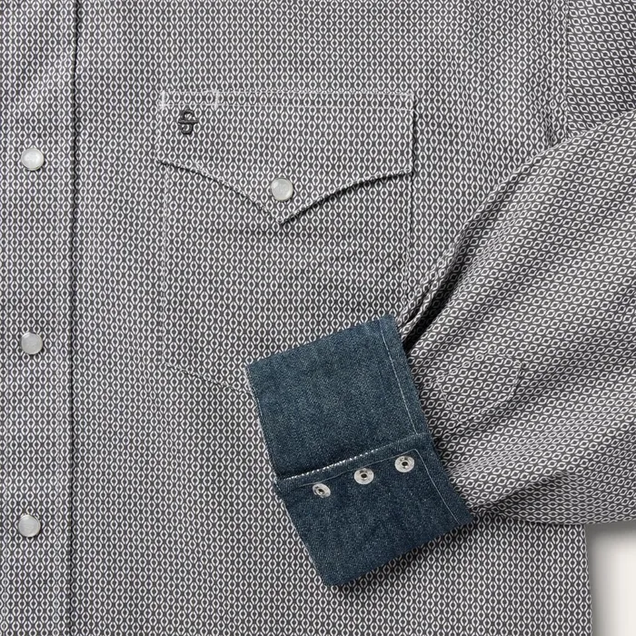Stetson Western Shirts Men Grey Geo Print Western Shirt Grey