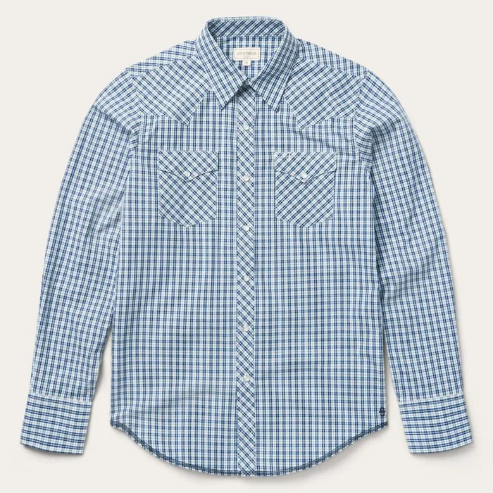 Stetson Western Shirts Men Modern Snap Front Shirt In Mini Check Blue