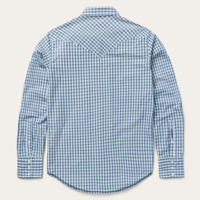 Stetson Western Shirts Men Modern Snap Front Shirt In Mini Check Blue