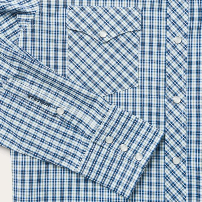 Stetson Western Shirts Men Modern Snap Front Shirt In Mini Check Blue
