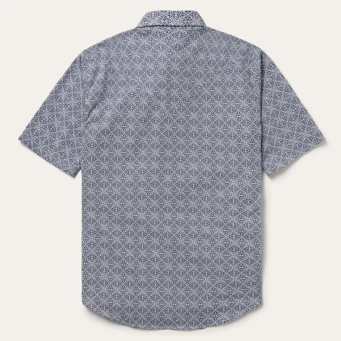 Stetson Western Shirts Men Navy Print Short Sleeve Western Shirt Blue