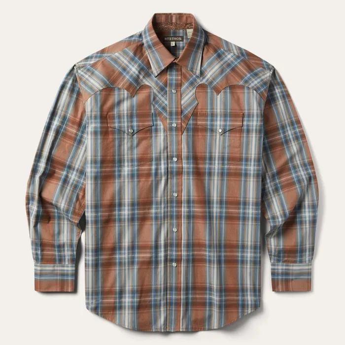 Stetson Western Shirts Men Rustic Plaid Western Shirt Brown