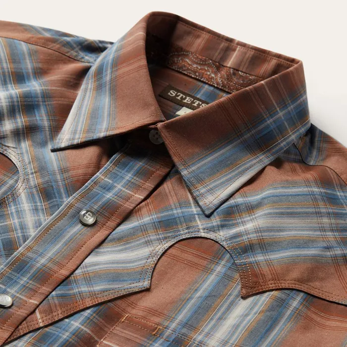 Stetson Western Shirts Men Rustic Plaid Western Shirt Brown