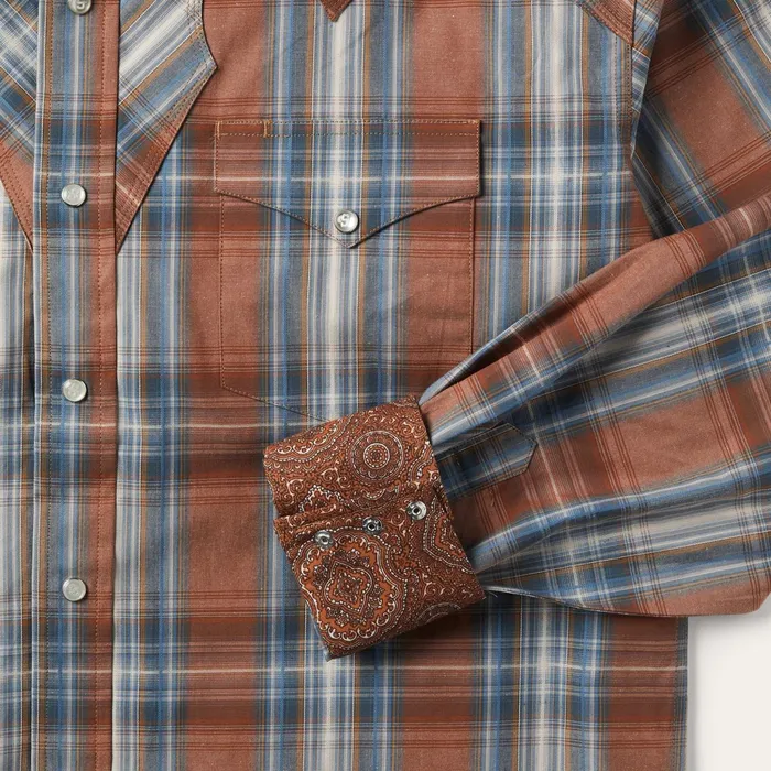 Stetson Western Shirts Men Rustic Plaid Western Shirt Brown