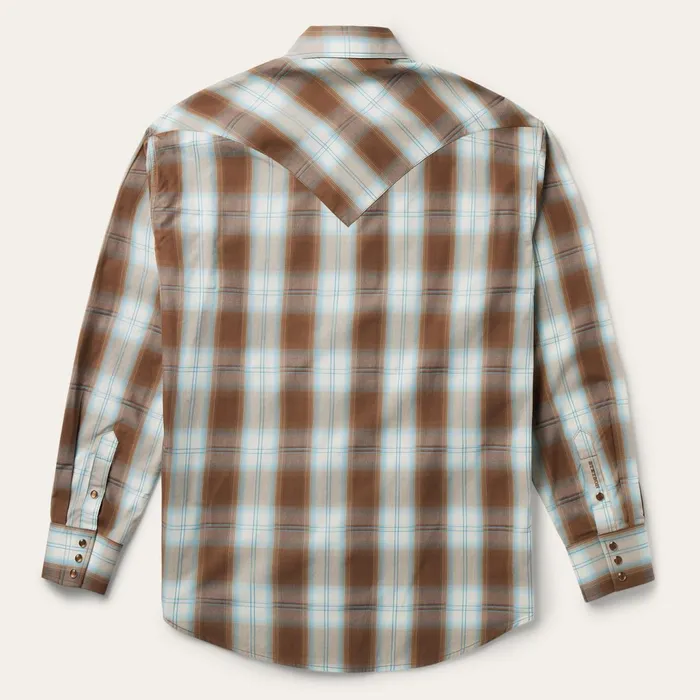 Stetson Western Shirts Men Sand Ombre Plaid Western Shirt Brown