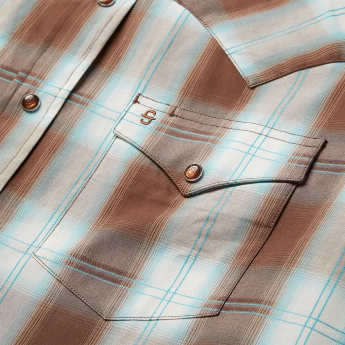 Stetson Western Shirts Men Sand Ombre Plaid Western Shirt Brown