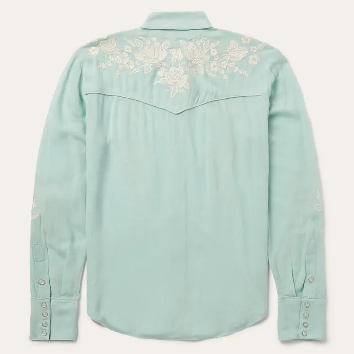 Stetson Western Shirts Women Aqua Rayon Crepe Western Shirt Blue