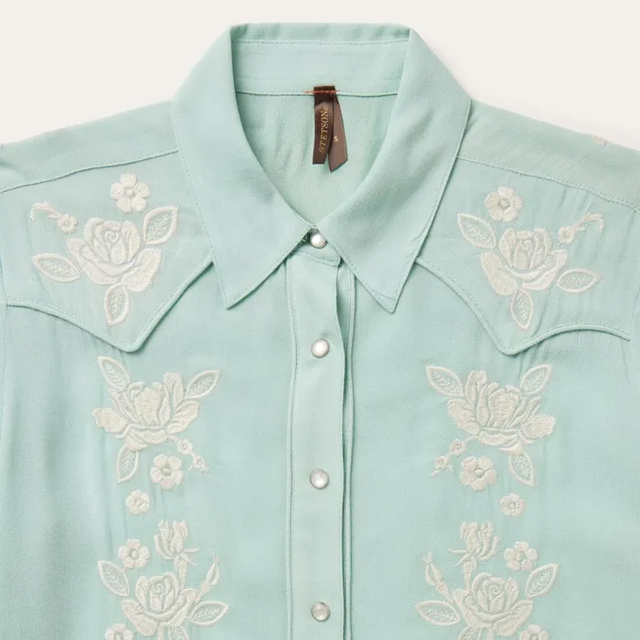 Stetson Western Shirts Women Aqua Rayon Crepe Western Shirt Blue