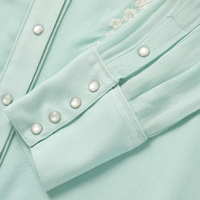 Stetson Western Shirts Women Aqua Rayon Crepe Western Shirt Blue