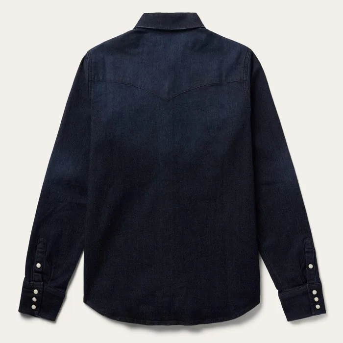 Stetson Western Shirts Women Embroidered Dark Denim Snap Front Shirt Blue