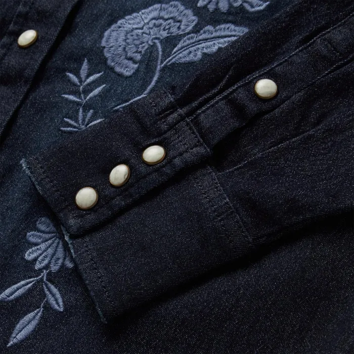 Stetson Western Shirts Women Embroidered Dark Denim Snap Front Shirt Blue