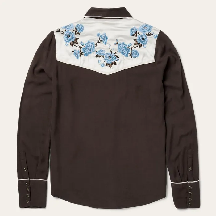 Stetson Western Shirts Women Embroidered Rayon Western Shirt Brown