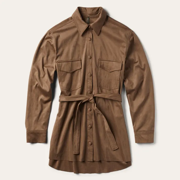 Stetson Western Shirts Women Khaki Suede Western Shirt Tan