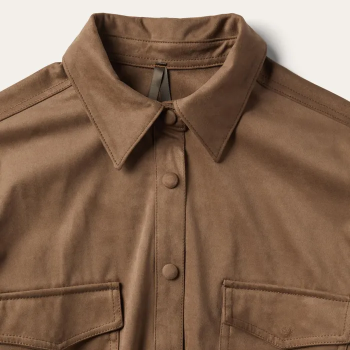 Stetson Western Shirts Women Khaki Suede Western Shirt Tan