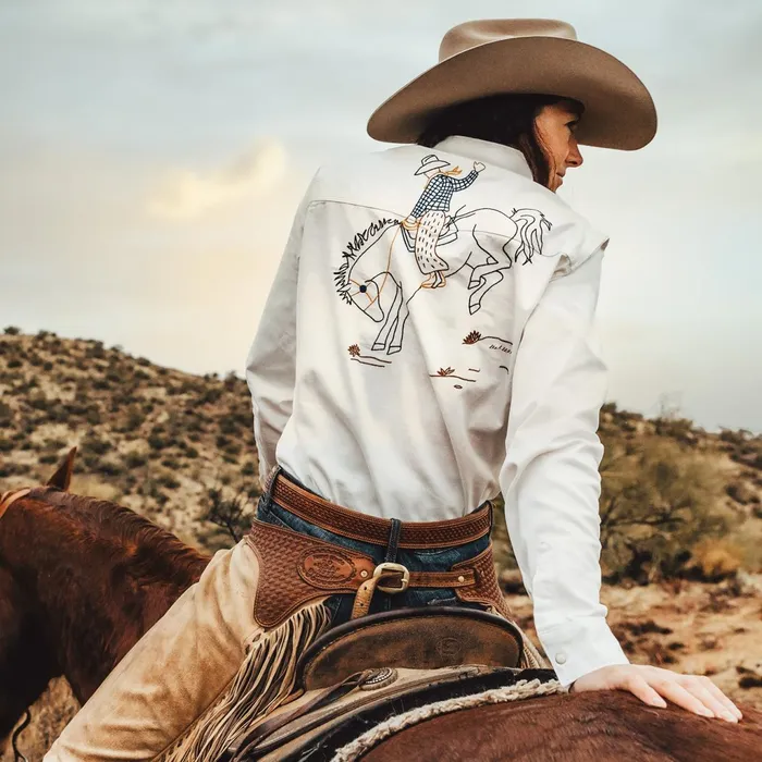 Stetson Western Shirts Women Western Embroidered Denim Shirt White