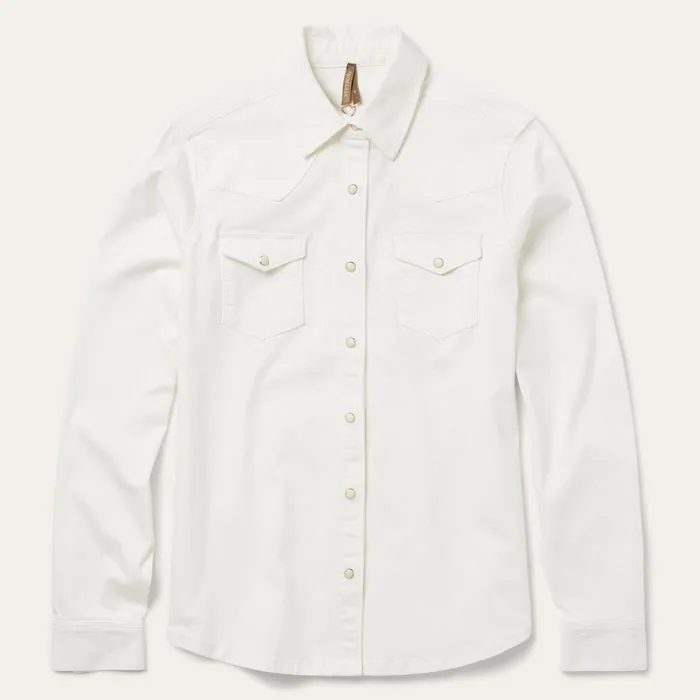 Stetson Western Shirts Women Western Embroidered Denim Shirt White