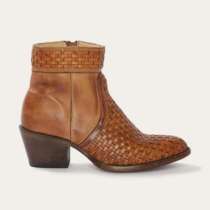 Stetson Western Women Basketweave Side Zip Ankle Boot Brown