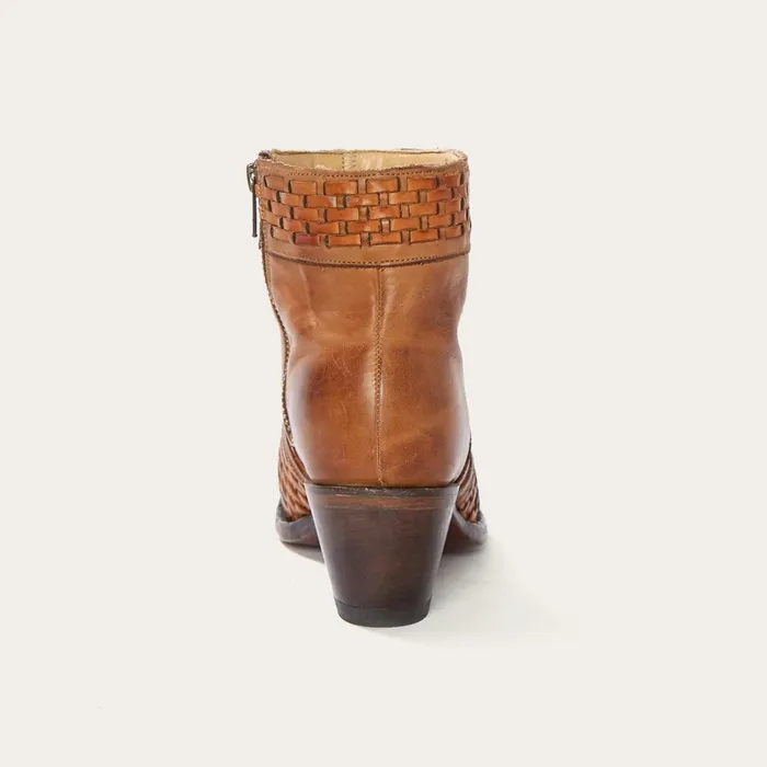 Stetson Western Women Basketweave Side Zip Ankle Boot Brown