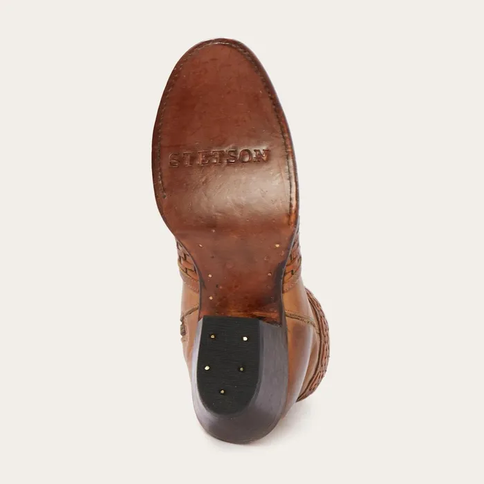 Stetson Western Women Basketweave Side Zip Ankle Boot Brown