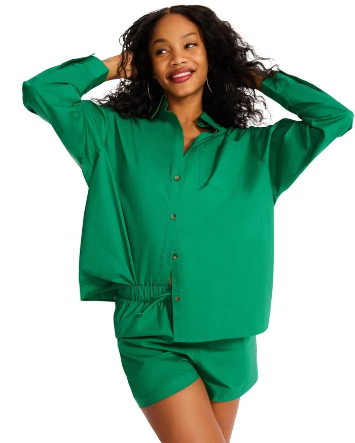 Steve Madden Button Down Short Set Green Womens Bottoms Steve Madden Button Down Short Set Green Womens Bottoms
