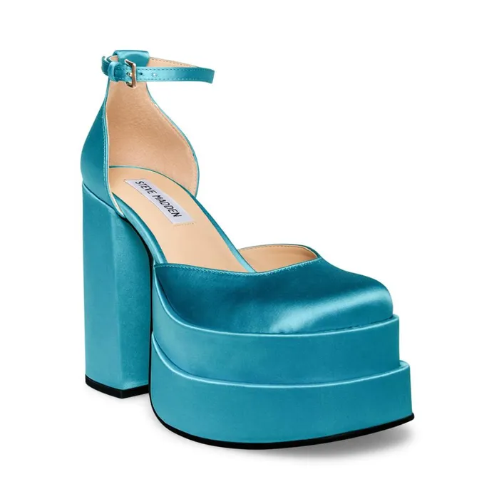 Steve Madden Charlize Blue Satin Womens Platforms Steve Madden Charlize Blue Satin Womens Platforms