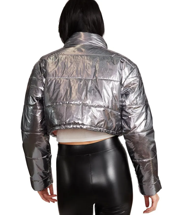 Steve Madden Cropped Metallic Puffer Gunmetal Womens Jackets and Coats Steve Madden Cropped Metallic Puffer Gunmetal Womens Jackets and Coats