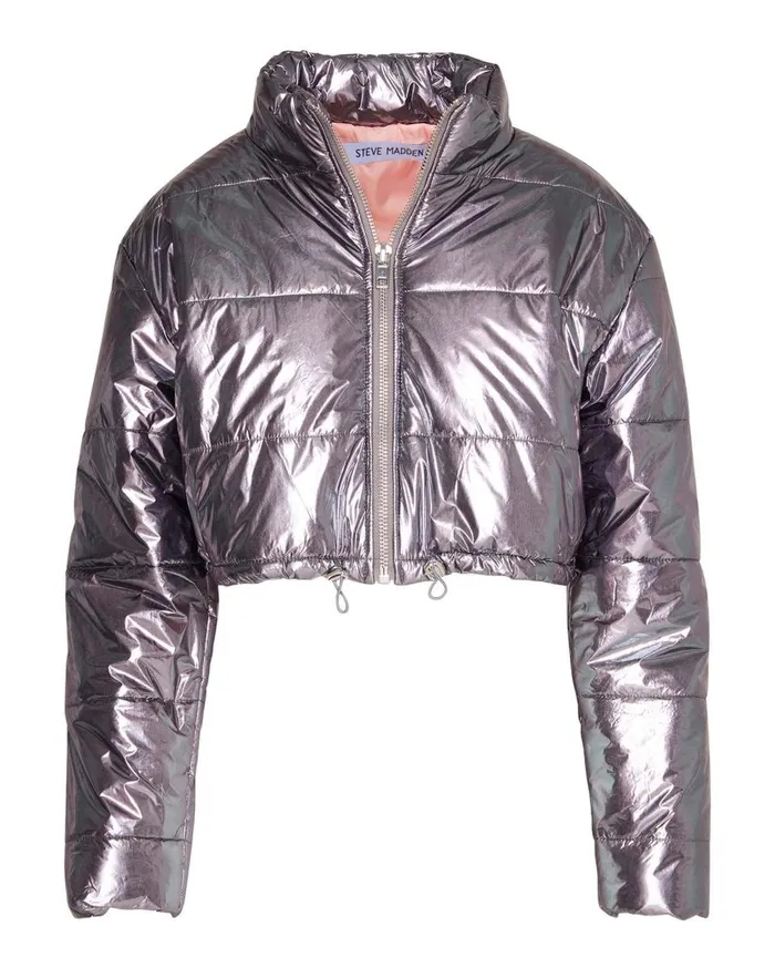 Steve Madden Cropped Metallic Puffer Gunmetal Womens Jackets and Coats Steve Madden Cropped Metallic Puffer Gunmetal Womens Jackets and Coats