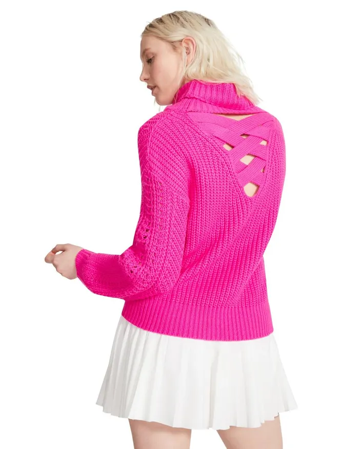 Steve Madden Cross Back Turtleneck Sweater Hot Pink Womens Tops Steve Madden Cross Back Turtleneck Sweater Hot Pink Womens Tops