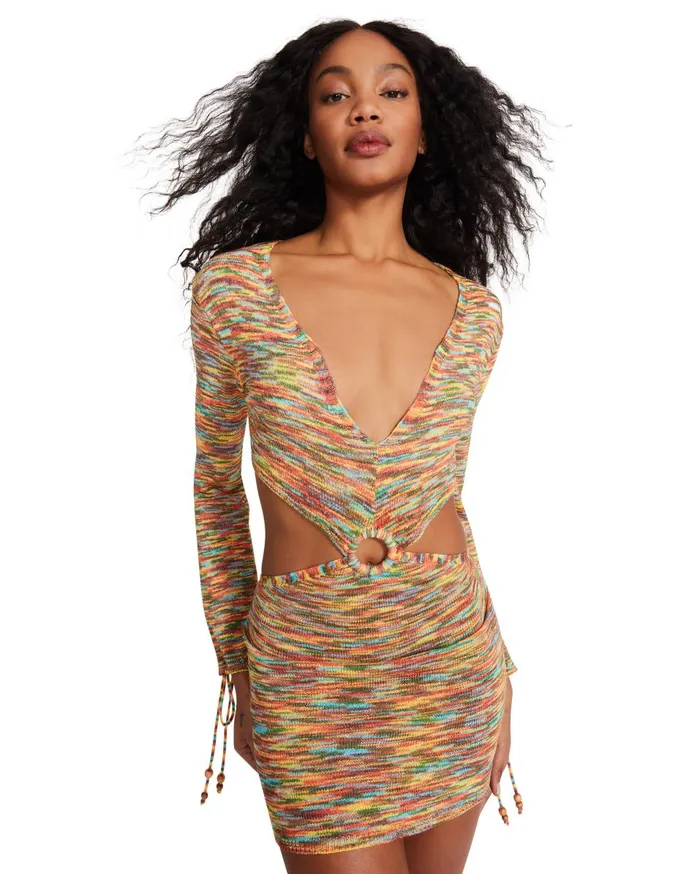 Steve Madden Cut Out Keyhole Mini Orange Multi Womens Dresses Steve Madden Cut Out Keyhole Mini Orange Multi Womens Dresses