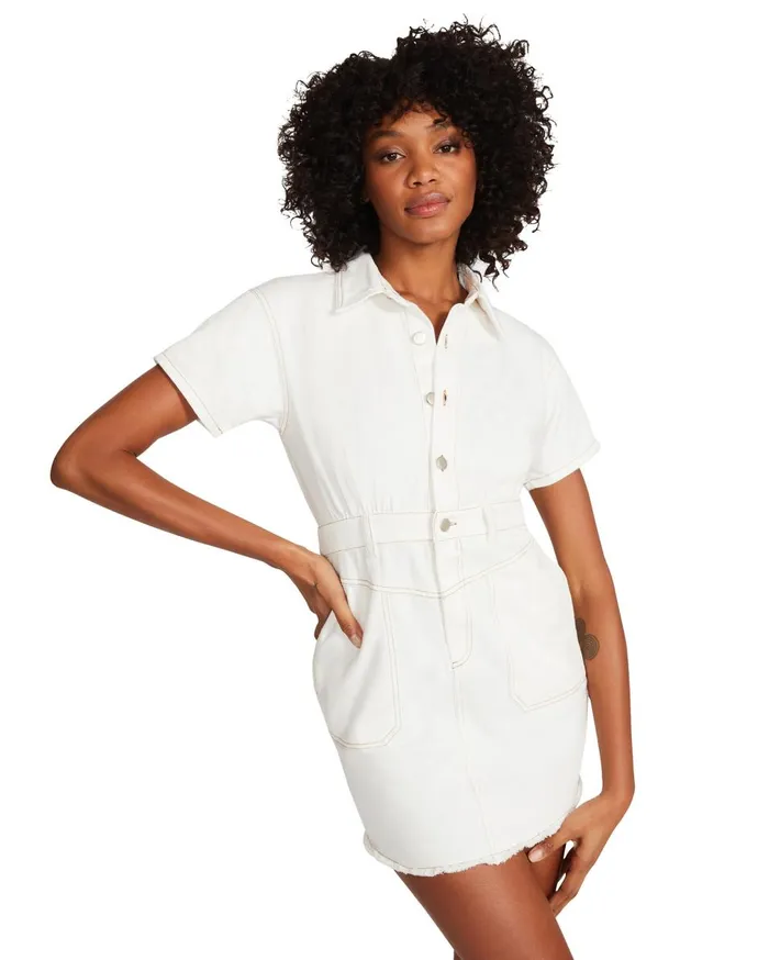 Steve Madden Denim Button Up Dress White Womens Dresses Steve Madden Denim Button Up Dress White Womens Dresses