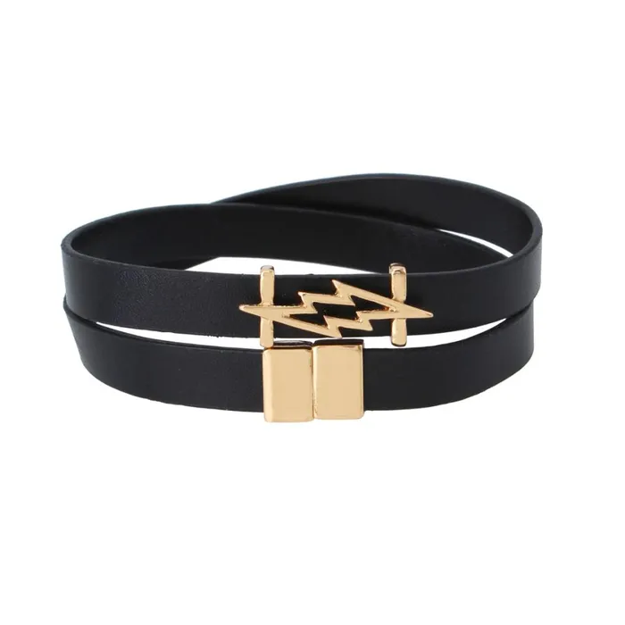 Steve Madden Double Wrap Lightning Bolt Bracelet Black Womens Jewelry