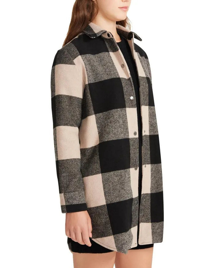 Steve Madden Eldridge Plaid Coat Lt Taupe Womens Jackets and Coats