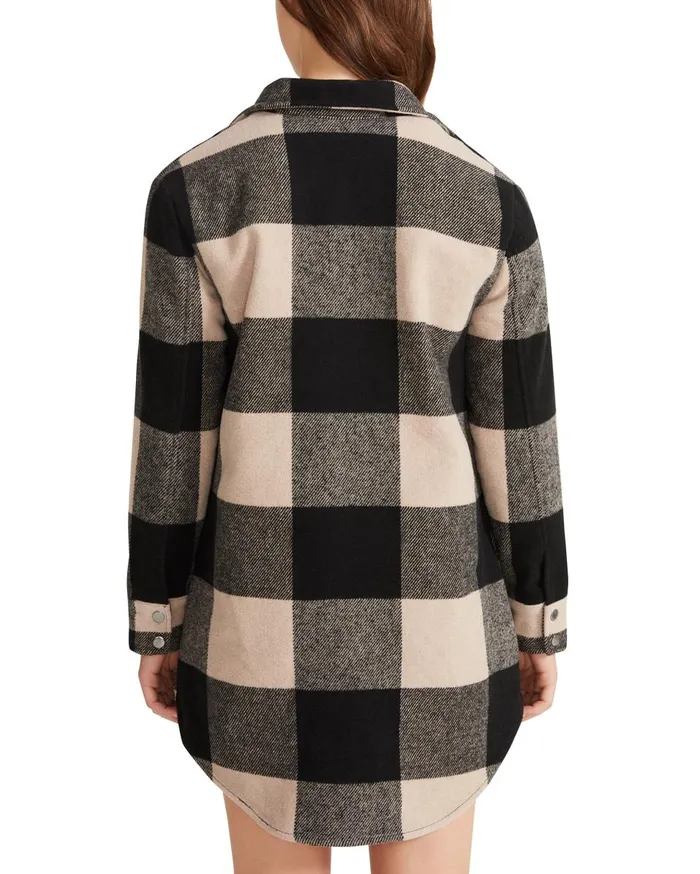 Steve Madden Eldridge Plaid Coat Lt Taupe Womens Jackets and Coats