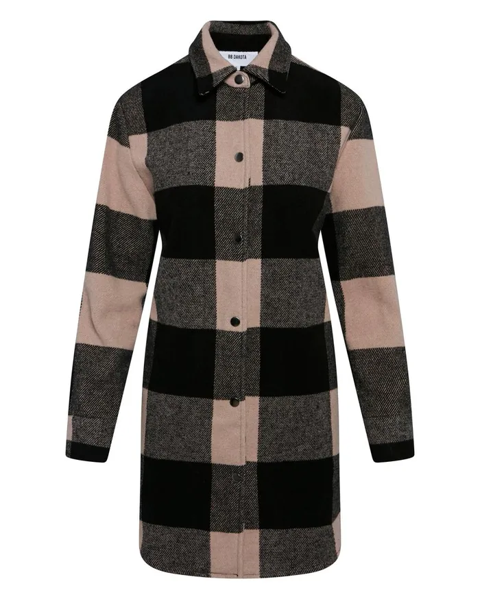 Steve Madden Eldridge Plaid Coat Lt Taupe Womens Jackets and Coats