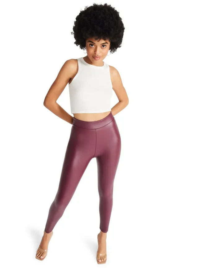 Steve Madden Faux Leather Leggings Burgundy Womens Bottoms
