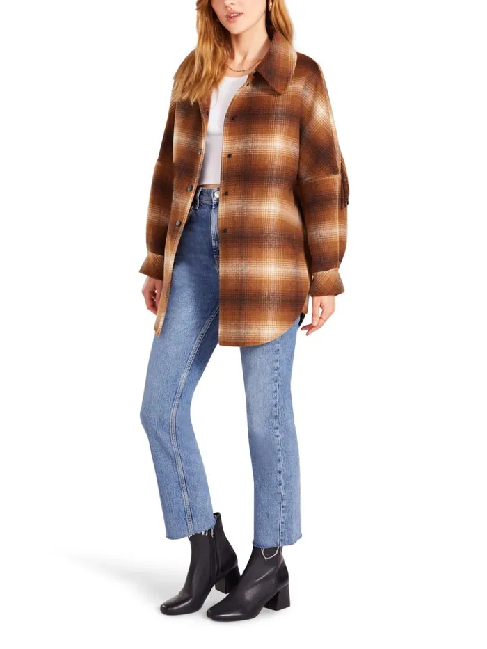 Steve Madden Fringe With Benefits Coat Brown Womens Jackets and Coats
