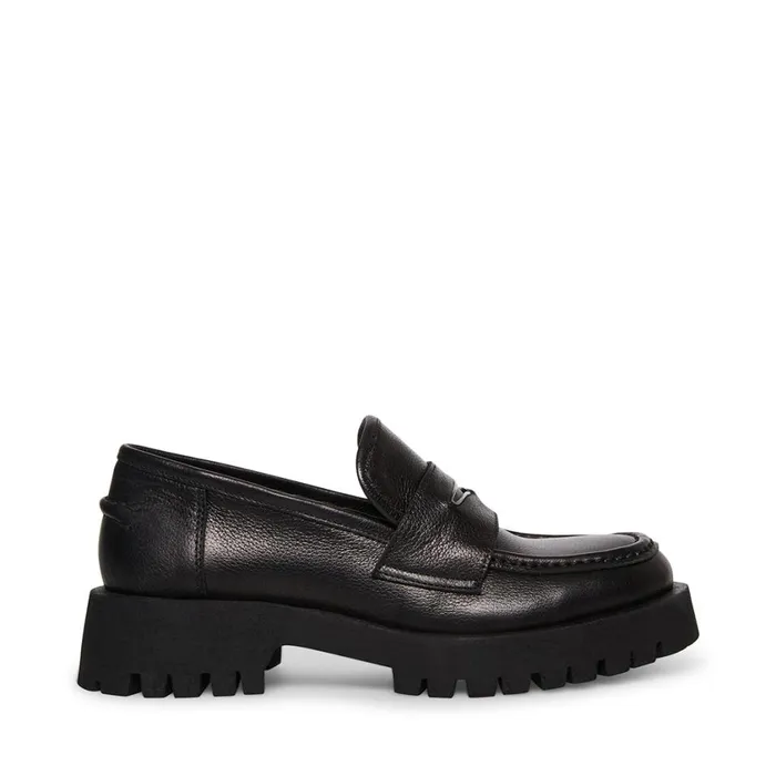 Steve Madden Lawrence Black Leather Womens Loafers