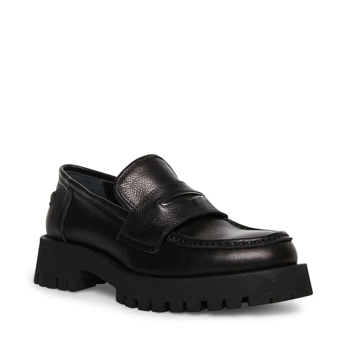 Steve Madden Lawrence Black Leather Womens Loafers