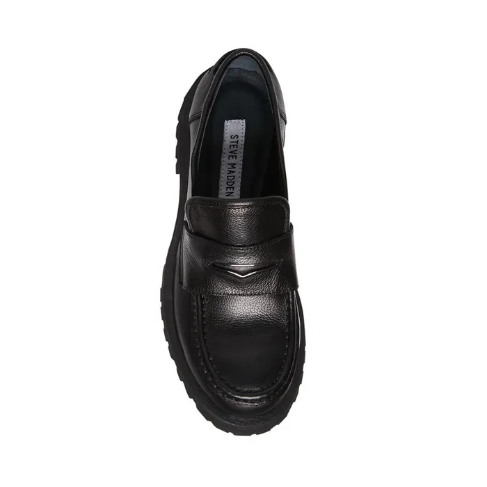 Steve Madden Lawrence Black Leather Womens Loafers