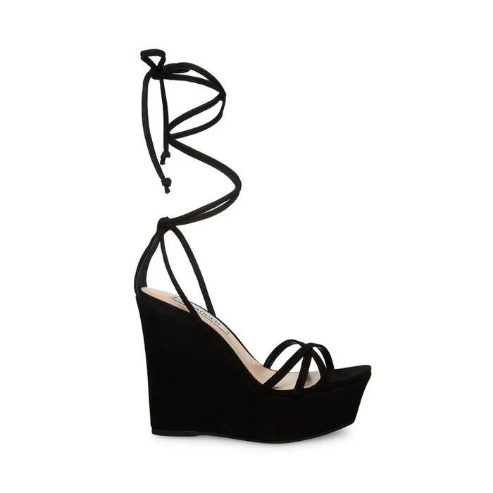 Steve Madden Linda Black Nubuck Womens Wedges