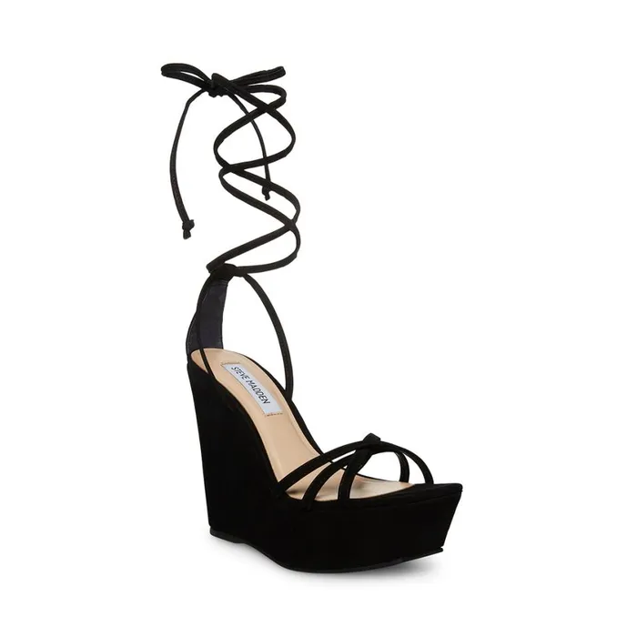 Steve Madden Linda Black Nubuck Womens Wedges