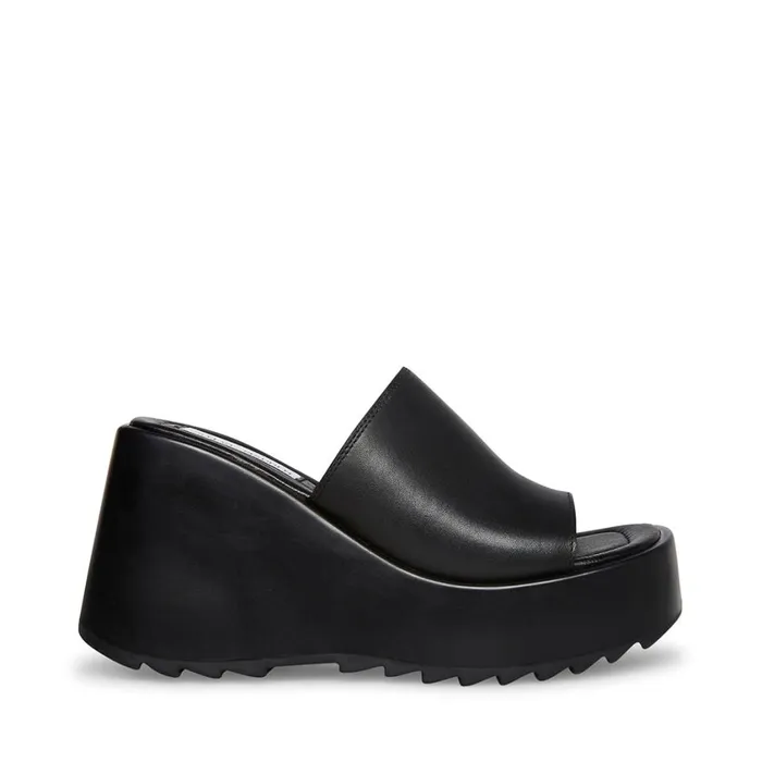 Steve Madden Pepe30 Black Leather Womens Mules