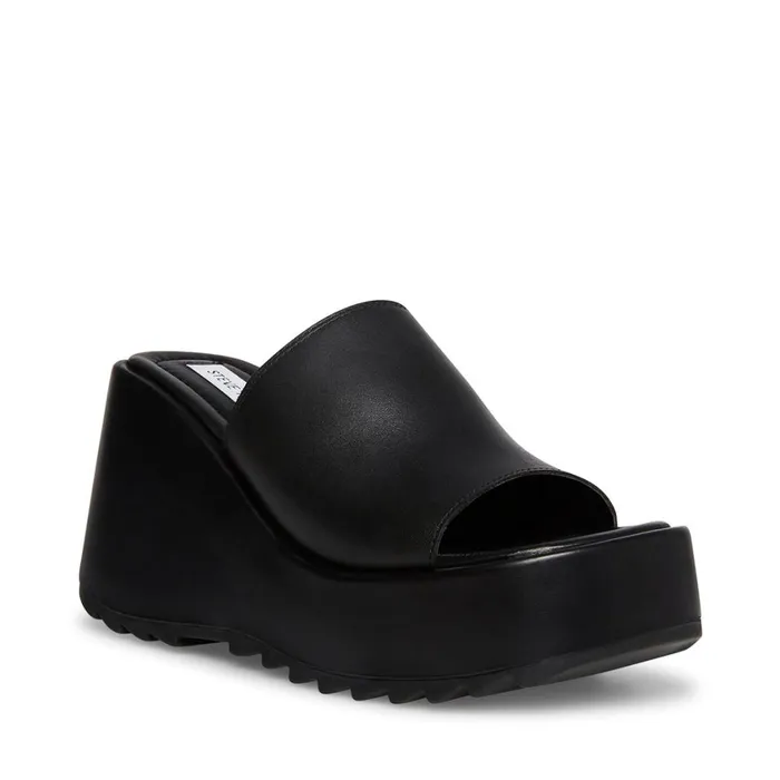 Steve Madden Pepe30 Black Leather Womens Mules