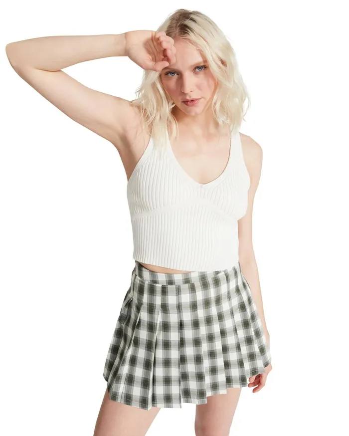 Steve Madden Plaid Pleated Mini Skirt Green Womens Bottoms