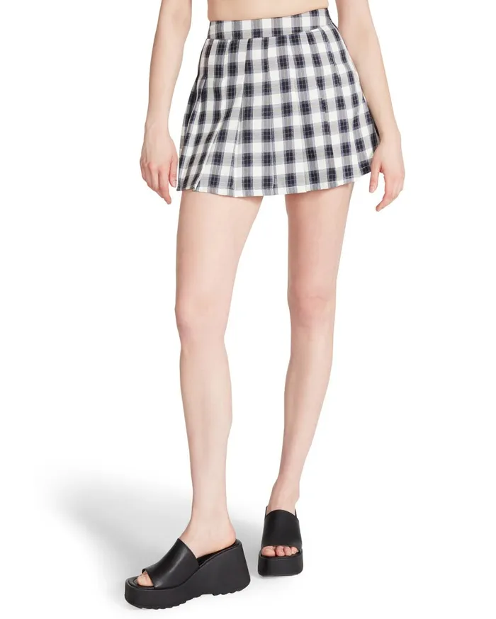 Steve Madden Plaid Pleated Mini Skirt Navy Womens Bottoms Steve Madden Plaid Pleated Mini Skirt Navy Womens Bottoms