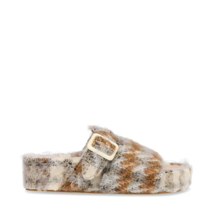 Steve Madden Rizzle Beige Plaid Womens Slippers