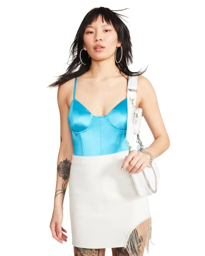 Steve Madden Satin Bodysuit Blue Womens Tops Steve Madden Satin Bodysuit Blue Womens Tops
