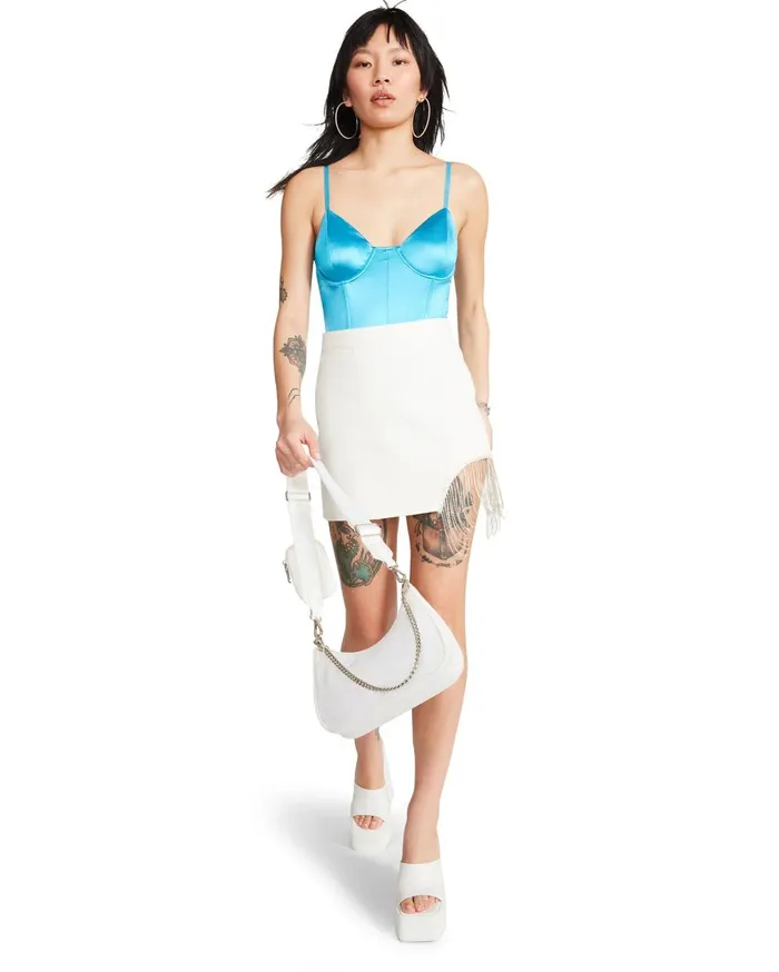 Steve Madden Satin Bodysuit Blue Womens Tops Steve Madden Satin Bodysuit Blue Womens Tops