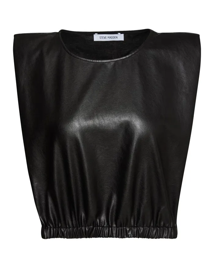 Steve Madden Shoulder Pad Cropped Tank Black Womens Tops
